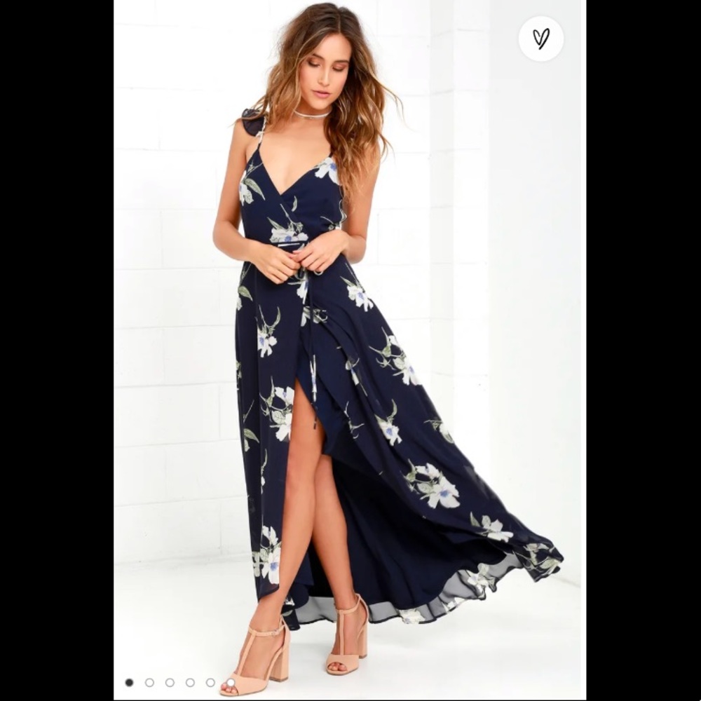 Lulu’s All Mine Navy Floral Print Wrap Dress